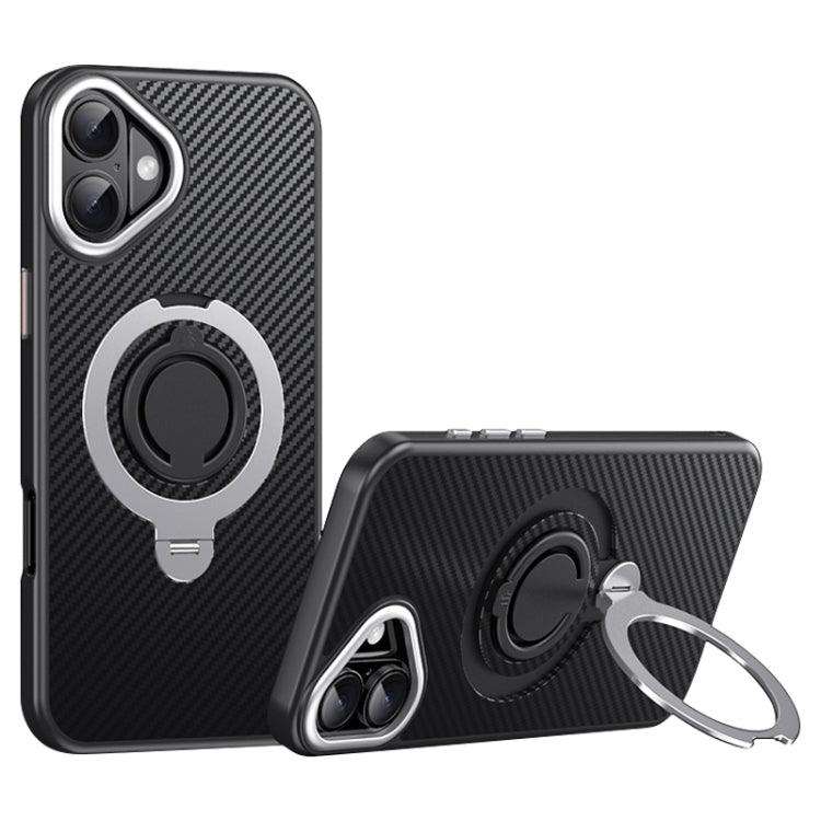 Carbon Fiber MagSafe Phone Case with 360 Degree Rotating Holder, For iPhone 16 Plus, For iPhone 15 Plus / 14 Plus, For iPhone 15, For iPhone 14 / 13, For iPhone 13 Pro, For iPhone 12 Pro Max