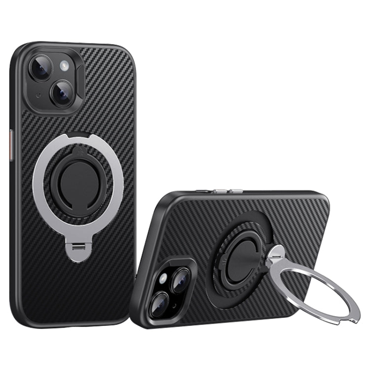 Carbon Fiber MagSafe Phone Case with 360 Degree Rotating Holder, For iPhone 16 Plus, For iPhone 15 Plus / 14 Plus, For iPhone 15, For iPhone 14 / 13, For iPhone 13 Pro, For iPhone 12 Pro Max